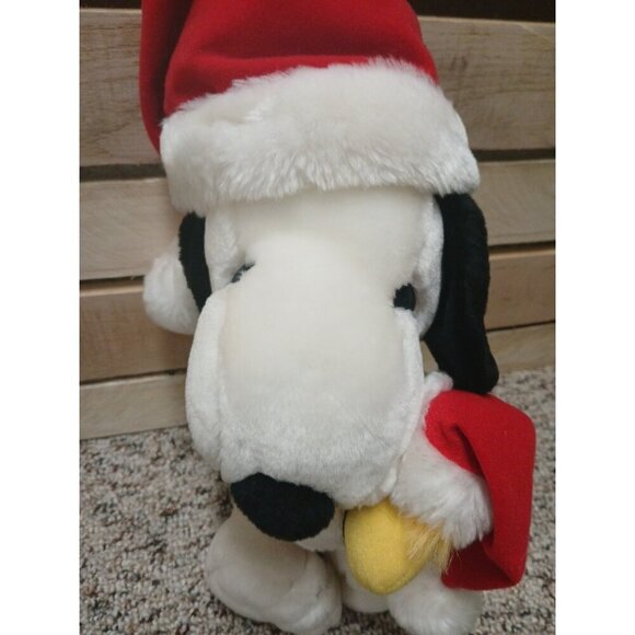 Applause Vintage Plush Peanuts Holiday Snoopy Hugging Woodstock Santa Hat 18” - Picture 2 of 9
